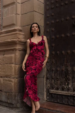 JLUXLABEL Pink La Costa Ruffle Maxi Dress