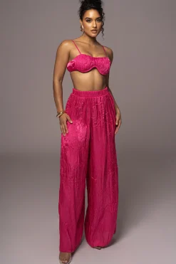 JLUXLABEL Pink Lets Get Away Satin Pant Set