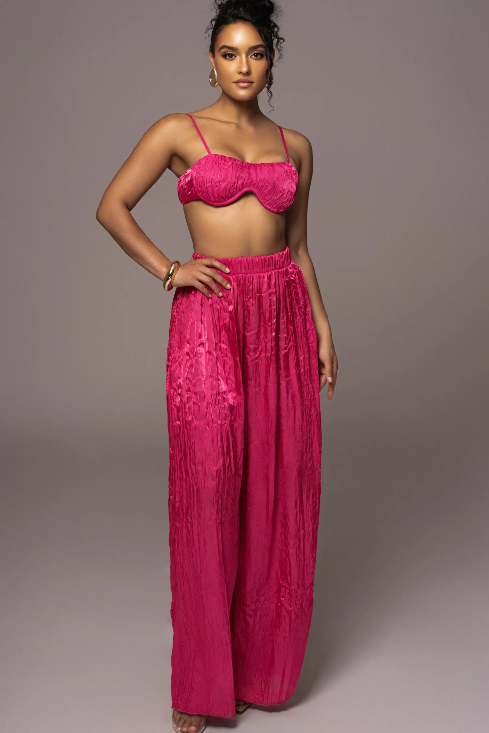 JLUXLABEL Pink Lets Get Away Satin Pant Set