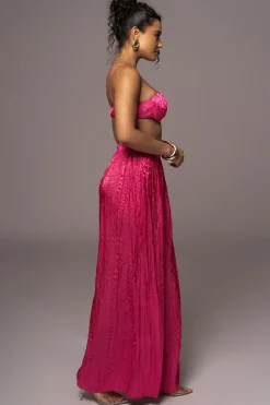 JLUXLABEL Pink Lets Get Away Satin Pant Set