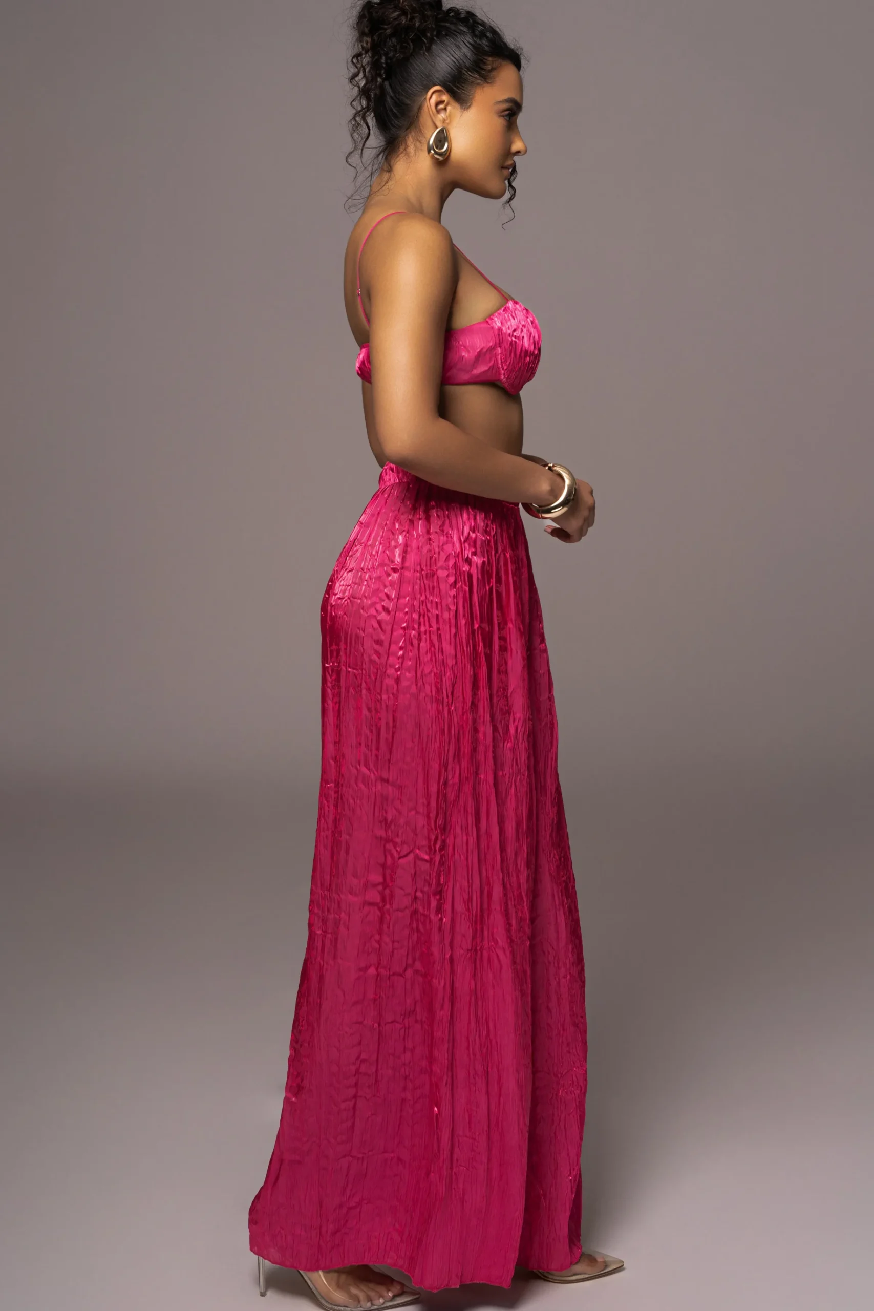 JLUXLABEL Pink Lets Get Away Satin Pant Set