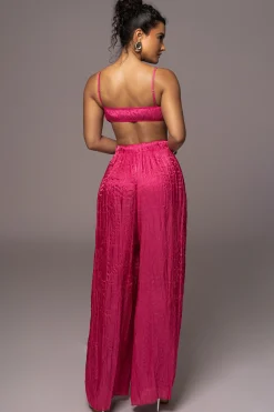 JLUXLABEL Pink Lets Get Away Satin Pant Set