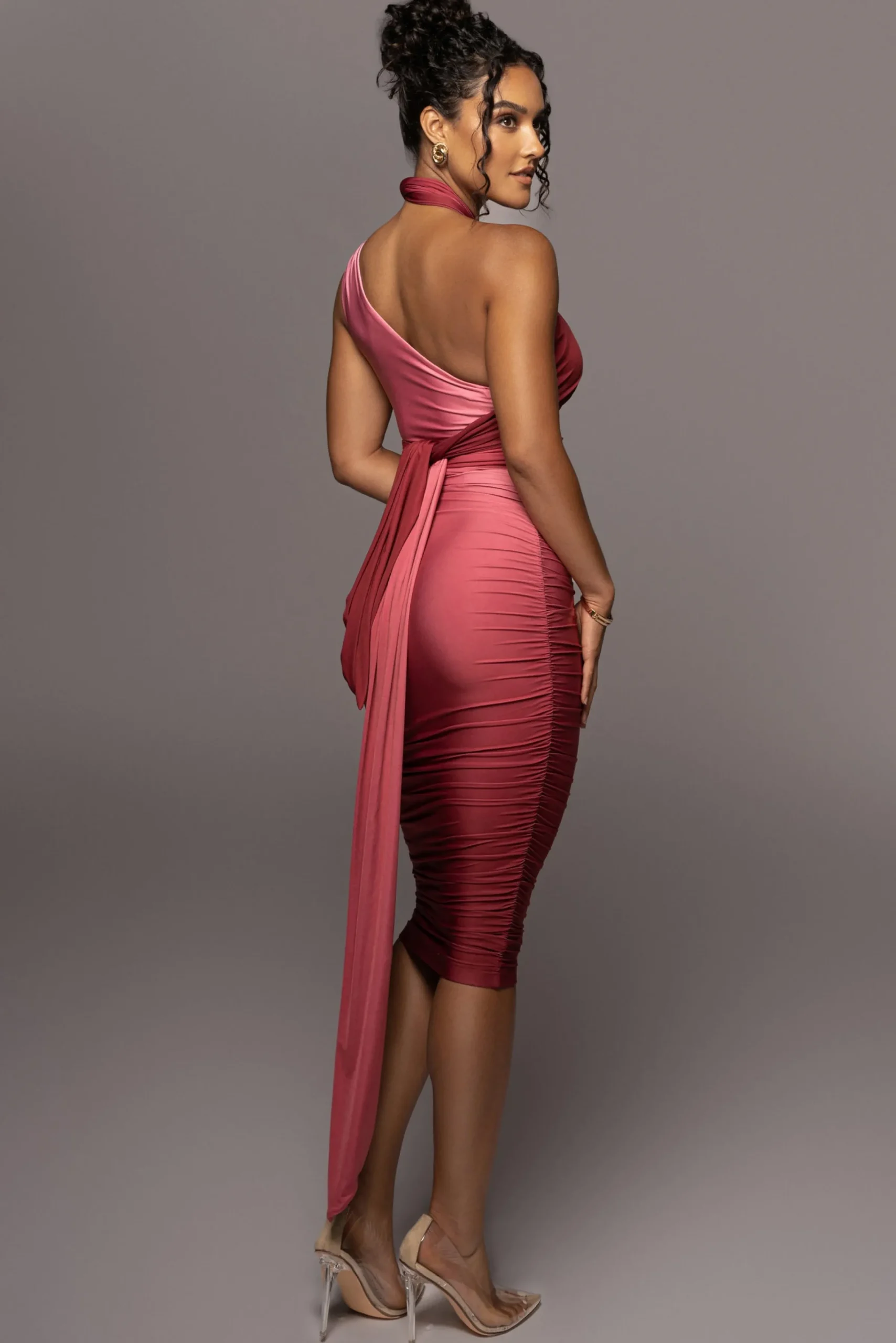 JLUXLABEL Pink Ombré Edge Of Romance Midi Dress