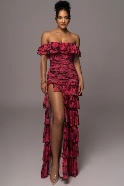 JLUXLABEL Pink Power Mesh Passion Tier Dress