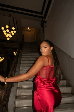 JLUXLABEL Red Anastacia Drape Maxi Dress