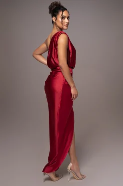 JLUXLABEL Red Anastacia Drape Maxi Dress