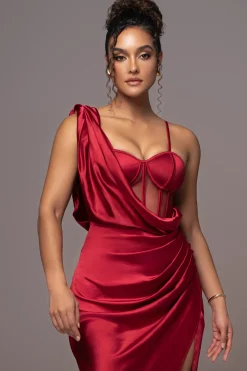 JLUXLABEL Red Anastacia Drape Maxi Dress