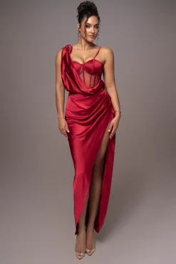 JLUXLABEL Red Anastacia Drape Maxi Dress