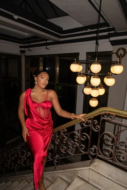 JLUXLABEL Red Anastacia Drape Maxi Dress