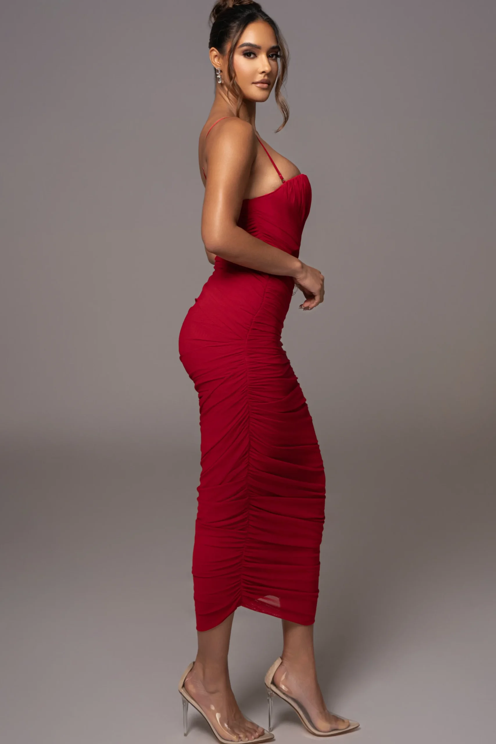 JLUXLABEL Red Arcadia Mesh Midi Dress