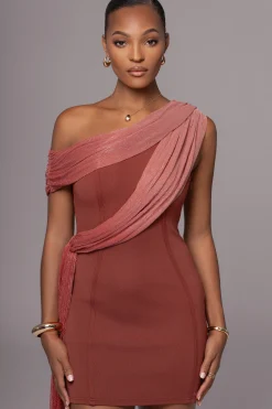 JLUXLABEL Red Asymmetric Drape Mini Dress
