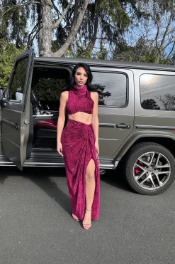 JLUXLABEL Red Chosen One Velvet Skirt Set