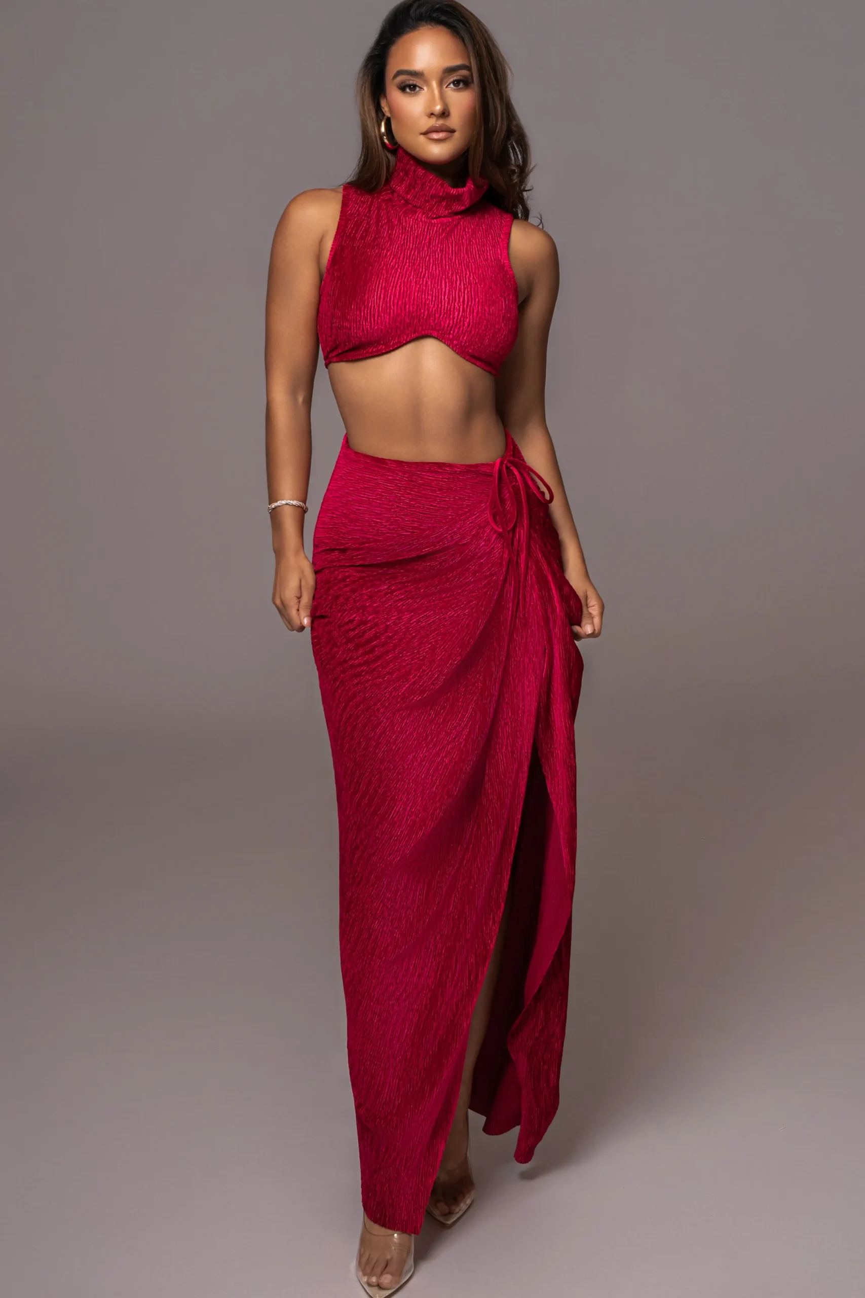 JLUXLABEL Red Chosen One Velvet Skirt Set