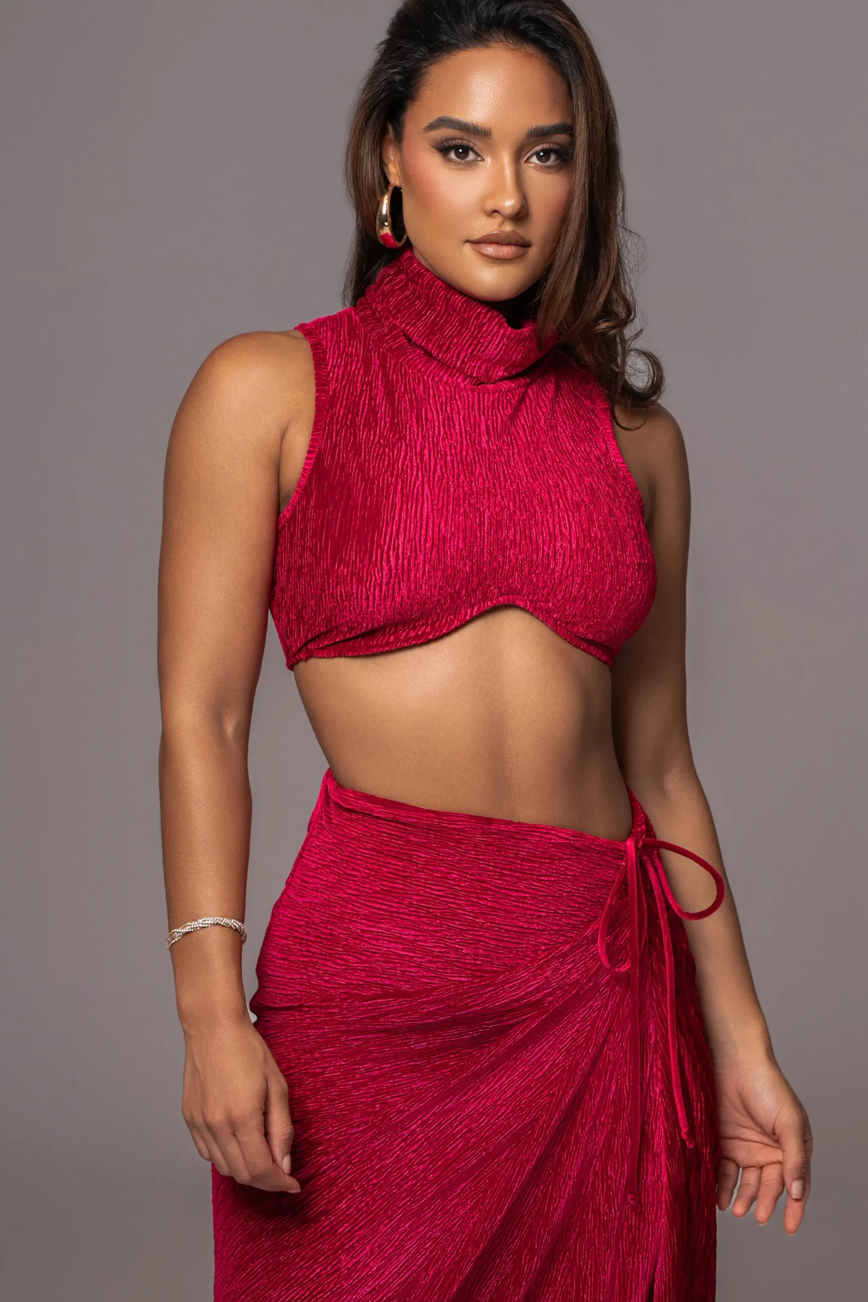 JLUXLABEL Red Chosen One Velvet Skirt Set