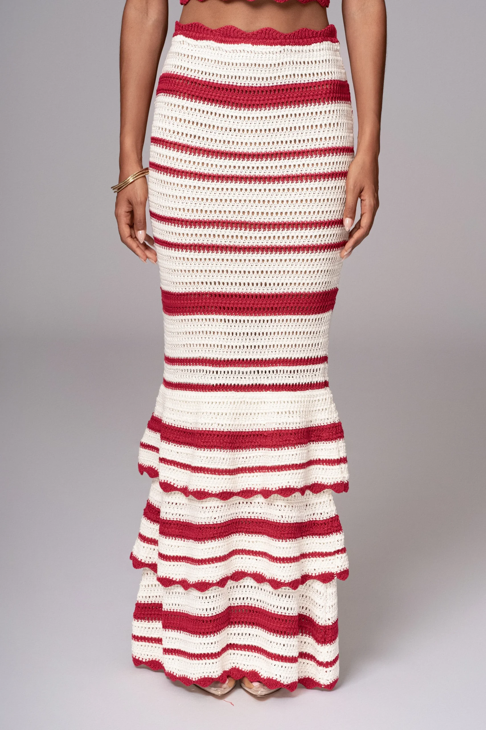 JLUXLABEL Red Corazon Ruffle Skirt Set