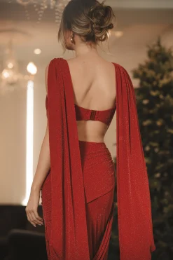JLUXLABEL Red Divine Drape Skirt Set