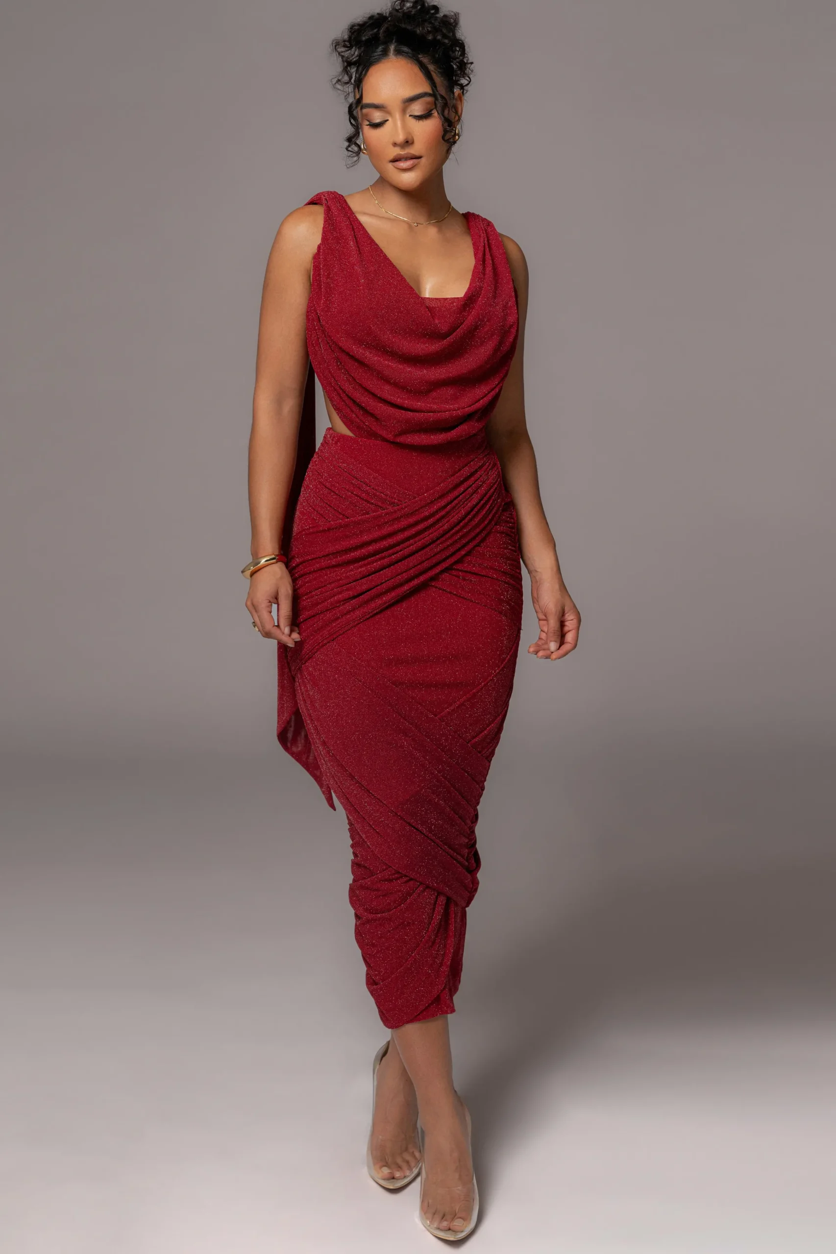 JLUXLABEL Red Divine Drape Skirt Set