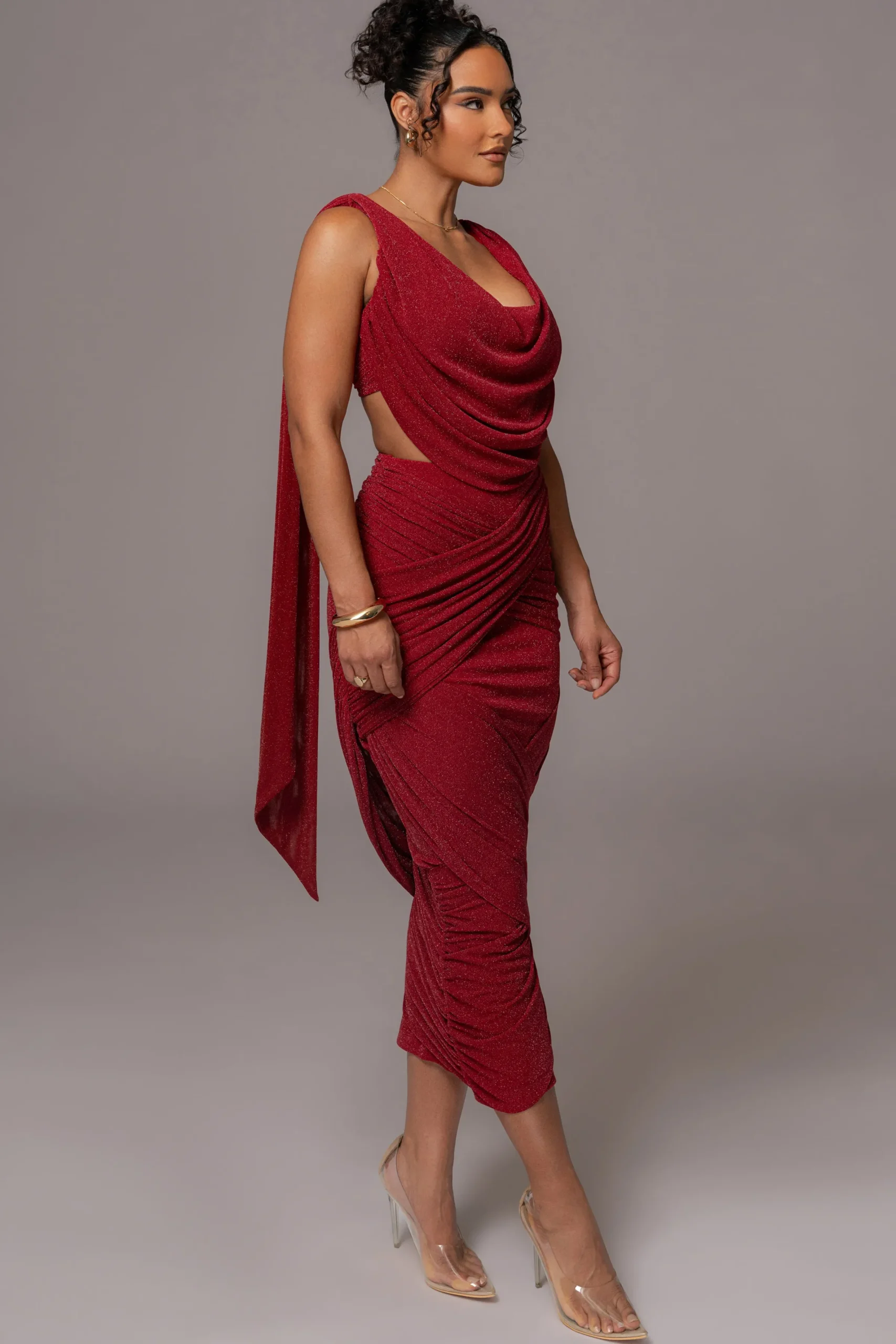 JLUXLABEL Red Divine Drape Skirt Set