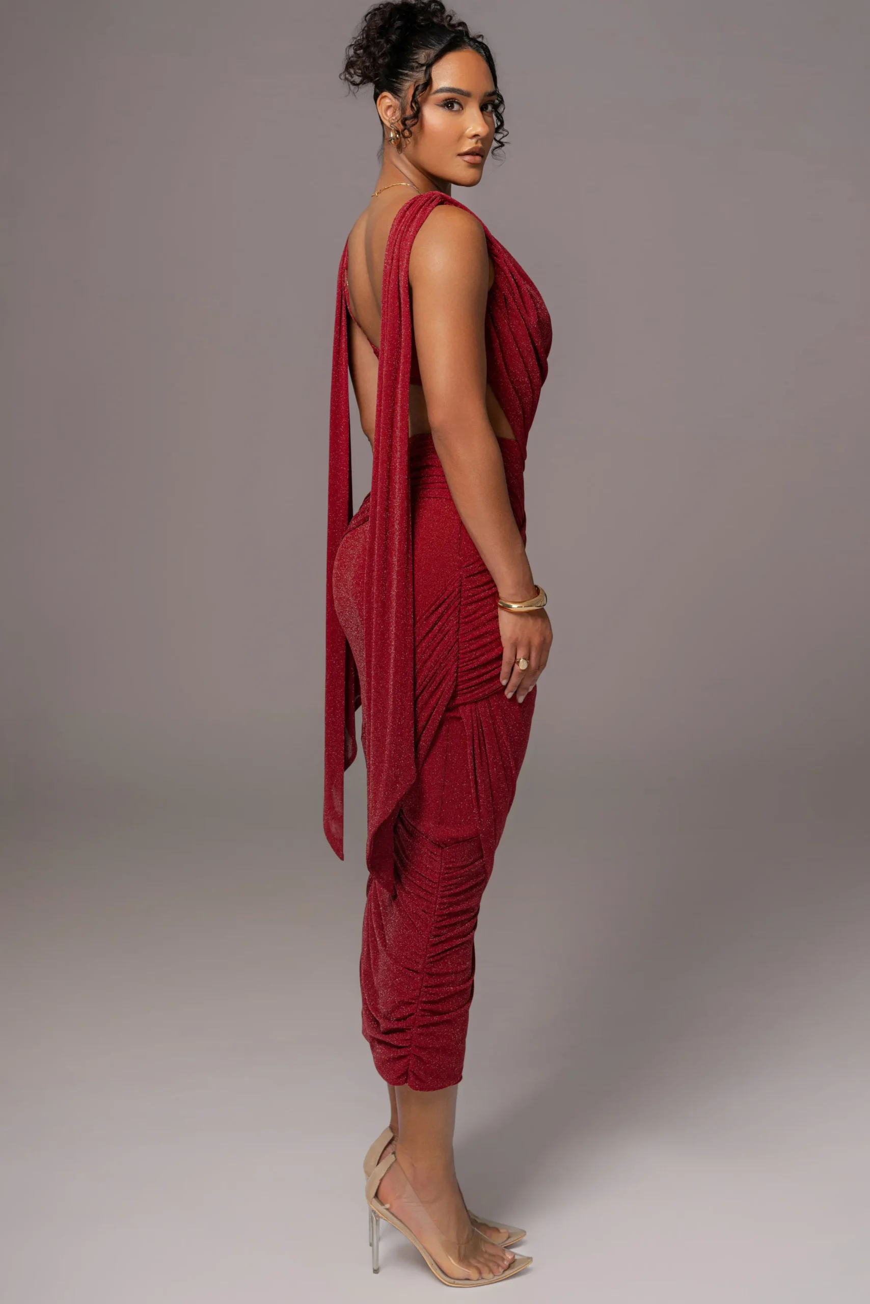 JLUXLABEL Red Divine Drape Skirt Set