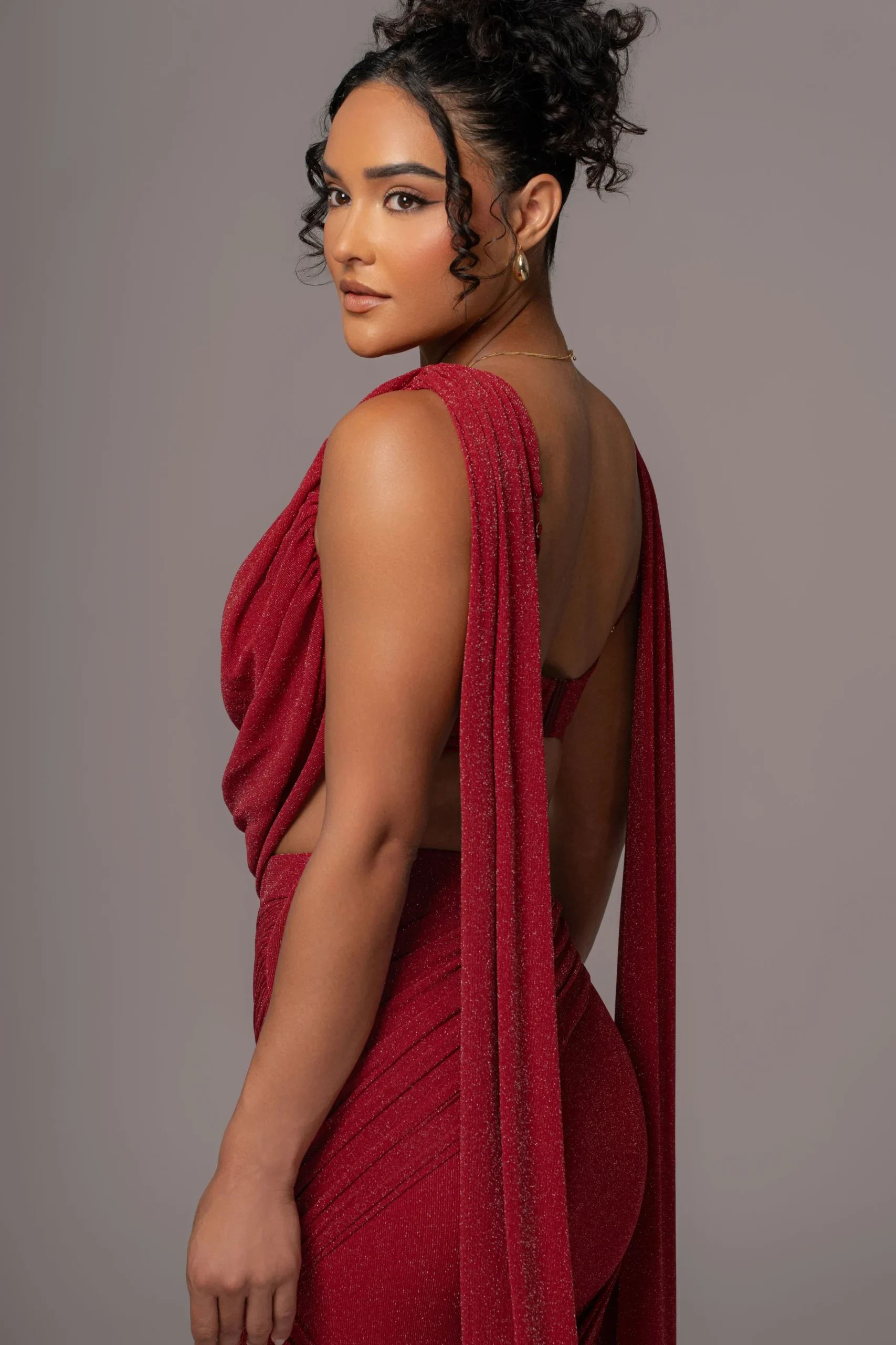 JLUXLABEL Red Divine Drape Skirt Set