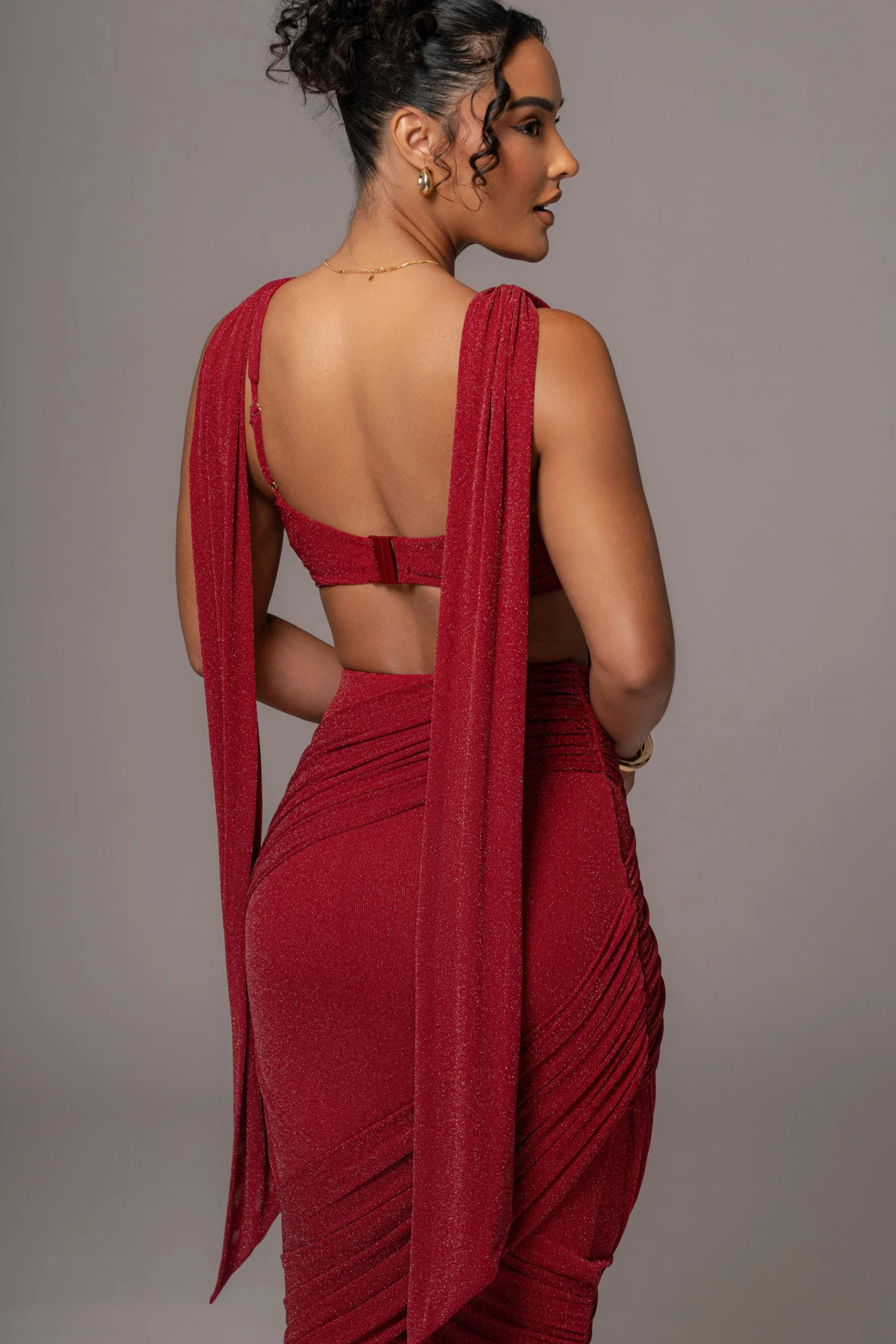 JLUXLABEL Red Divine Drape Skirt Set