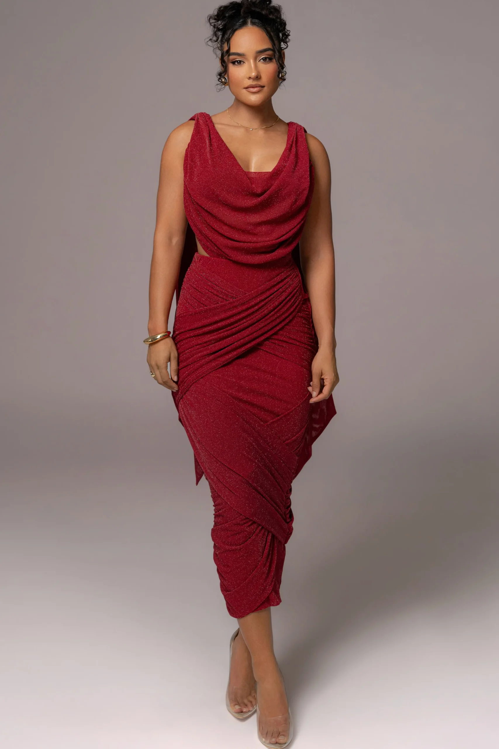 JLUXLABEL Red Divine Drape Skirt Set