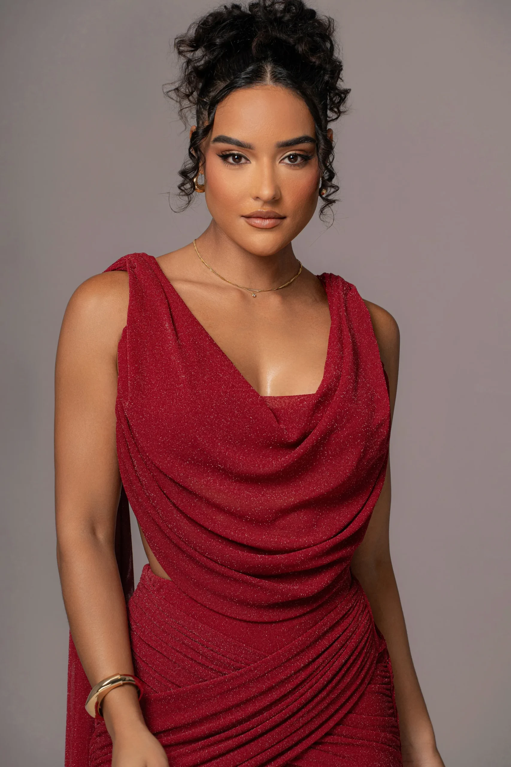 JLUXLABEL Red Divine Drape Skirt Set