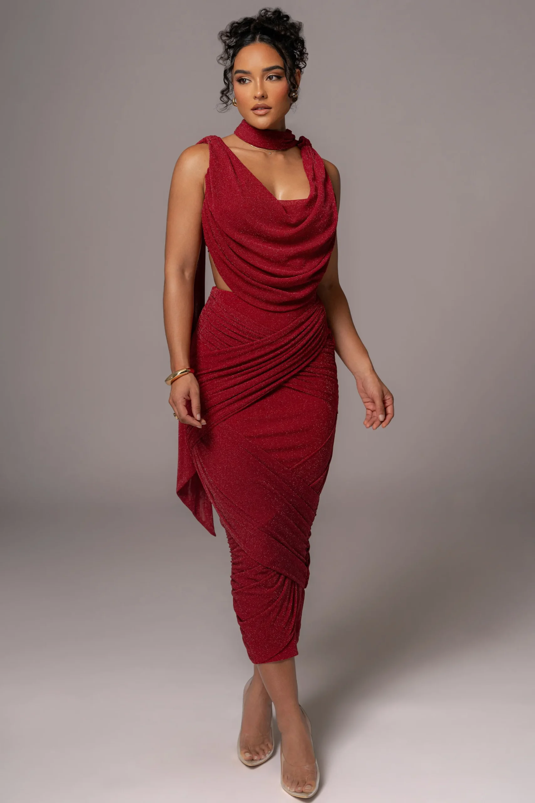 JLUXLABEL Red Divine Drape Skirt Set