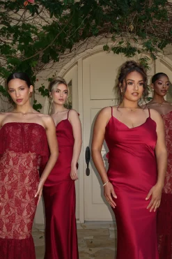 JLUXLABEL Red Down The Aisle Satin Gown