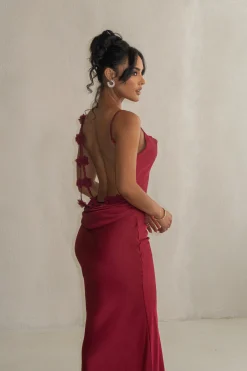 JLUXLABEL Red Down The Aisle Satin Gown