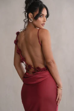 JLUXLABEL Red Down The Aisle Satin Gown