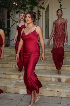 JLUXLABEL Red Down The Aisle Satin Gown