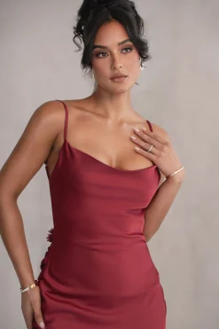 JLUXLABEL Red Down The Aisle Satin Gown