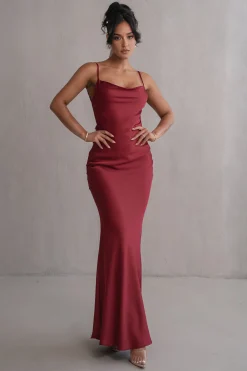 JLUXLABEL Red Down The Aisle Satin Gown