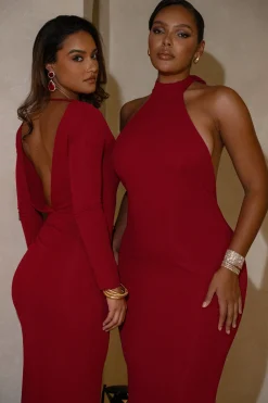 JLUXLABEL Red Golden Evening Maxi Gown