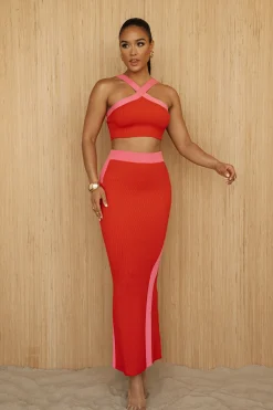 JLUXLABEL Red Heartbreaker Two-Piece Skirt Set