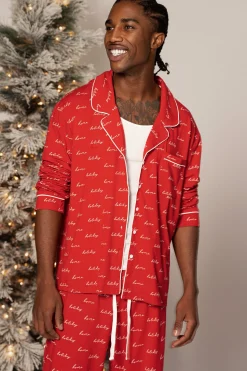 JLUXLABEL Red Home For The Holidays Adult Pajama Set