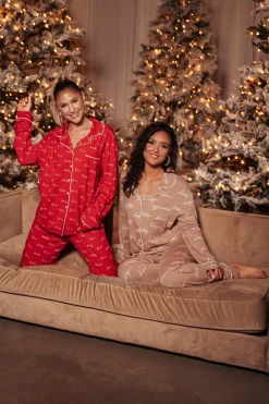 JLUXLABEL Red Home For The Holidays Adult Pajama Set