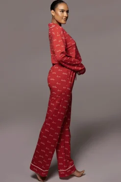 JLUXLABEL Red Home For The Holidays Adult Pajama Set
