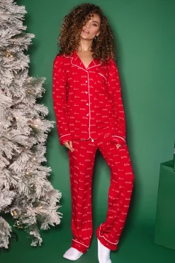 JLUXLABEL Red Home For The Holidays Adult Pajama Set