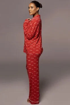 JLUXLABEL Red Home For The Holidays Adult Pajama Set