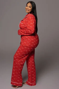 JLUXLABEL Red Home For The Holidays Adult Pajama Set