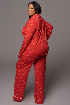 JLUXLABEL Red Home For The Holidays Adult Pajama Set