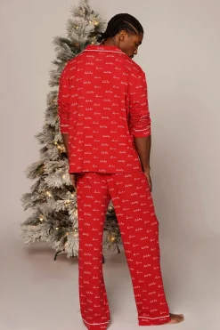 JLUXLABEL Red Home For The Holidays Adult Pajama Set