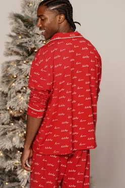 JLUXLABEL Red Home For The Holidays Adult Pajama Set