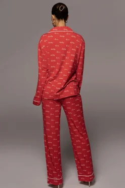 JLUXLABEL Red Home For The Holidays Adult Pajama Set