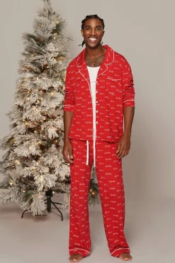 JLUXLABEL Red Home For The Holidays Adult Pajama Set