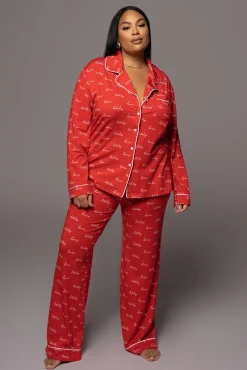 JLUXLABEL Red Home For The Holidays Adult Pajama Set