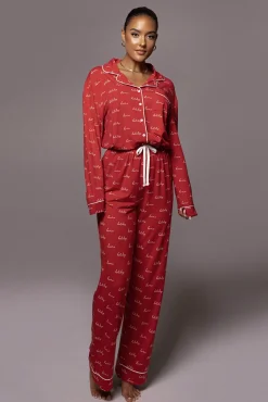 JLUXLABEL Red Home For The Holidays Adult Pajama Set