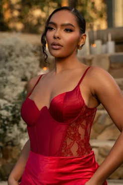 JLUXLABEL Red Incomparable Lace Bodysuit